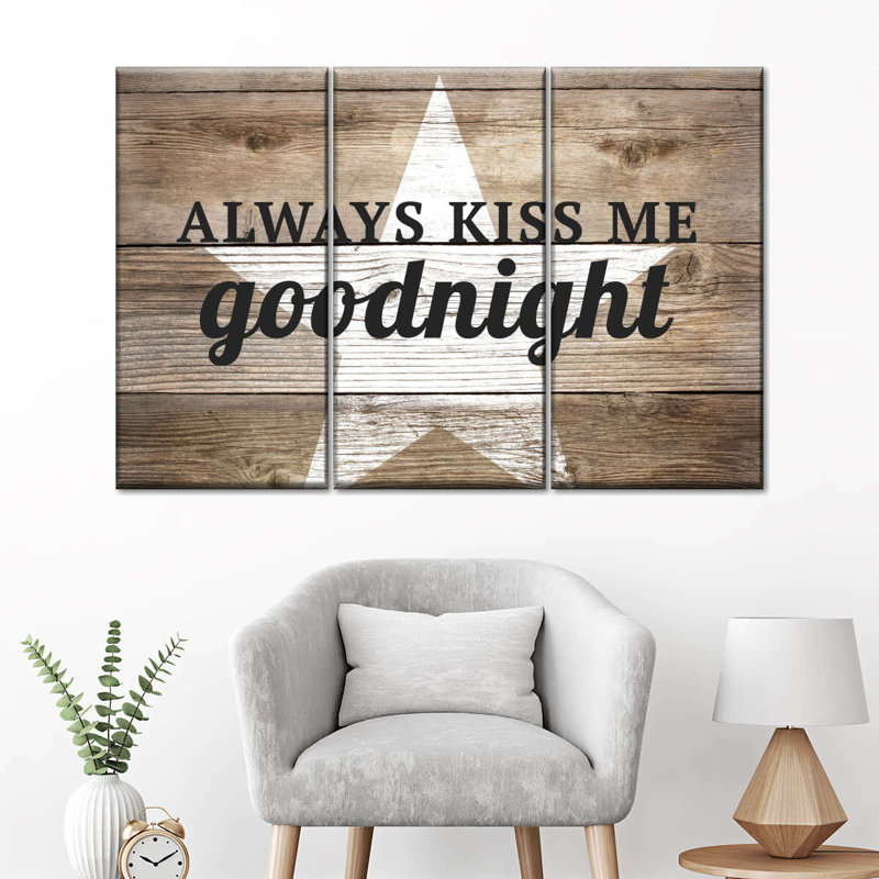 «Kiss Me Goodnight Love», ensemble de 3 typographie sur toile, H 32 po x l 50 po x P 1,25 po