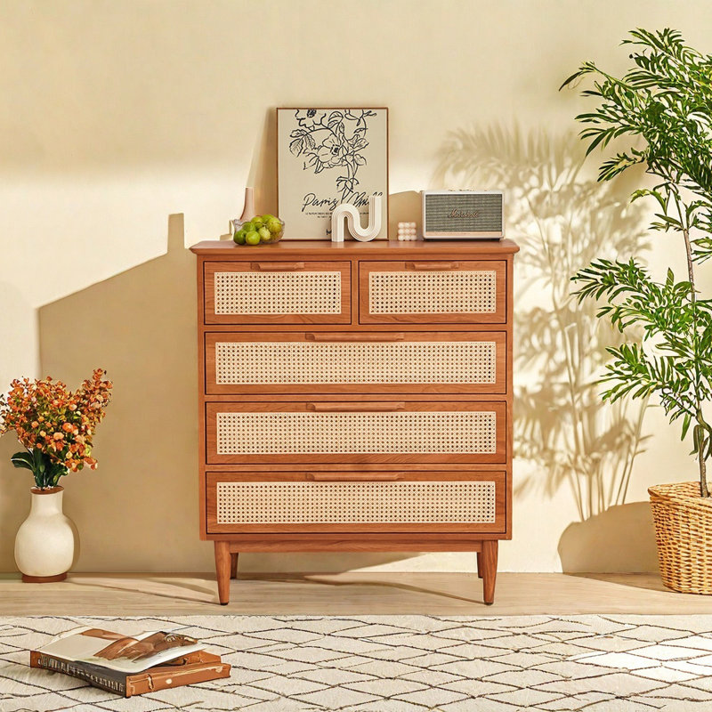 Rattan plaited simple storage drawer cabinet