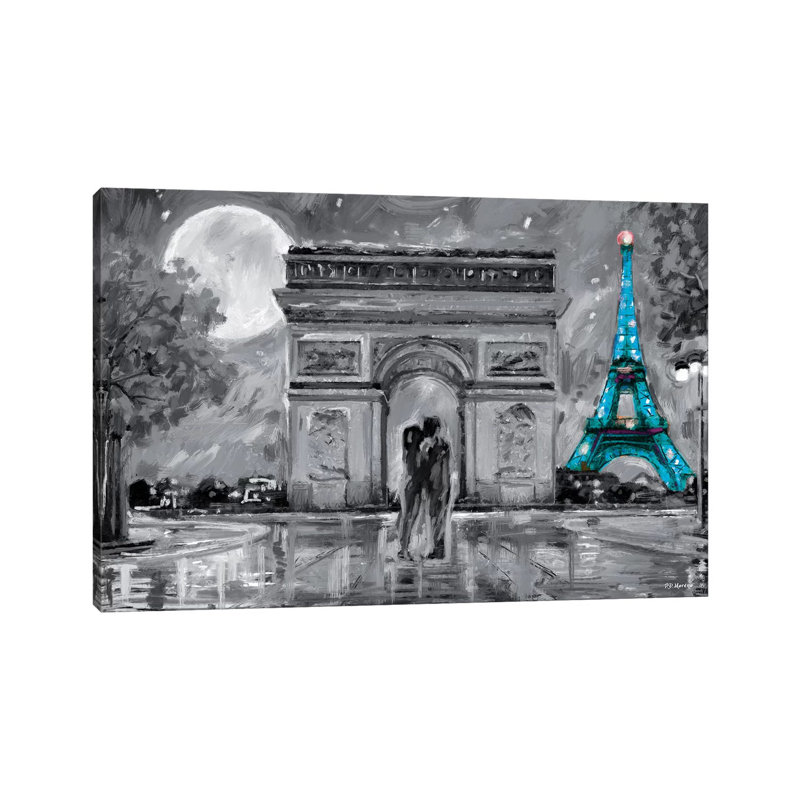 Paris In Love Blue Eiffel Tower by P.D. Moreno - Painting on Canvas, Wrapped Canvas, 45.72cm H x 66.04cm W x 1.91cm D
