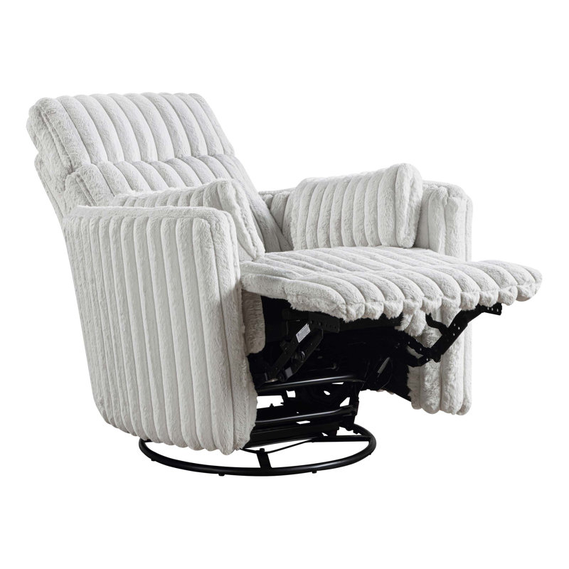 Luxurious Corduroy Upholstered Swivel Glider Reclining Chair With Matching Pillows For Modern Living Rooms