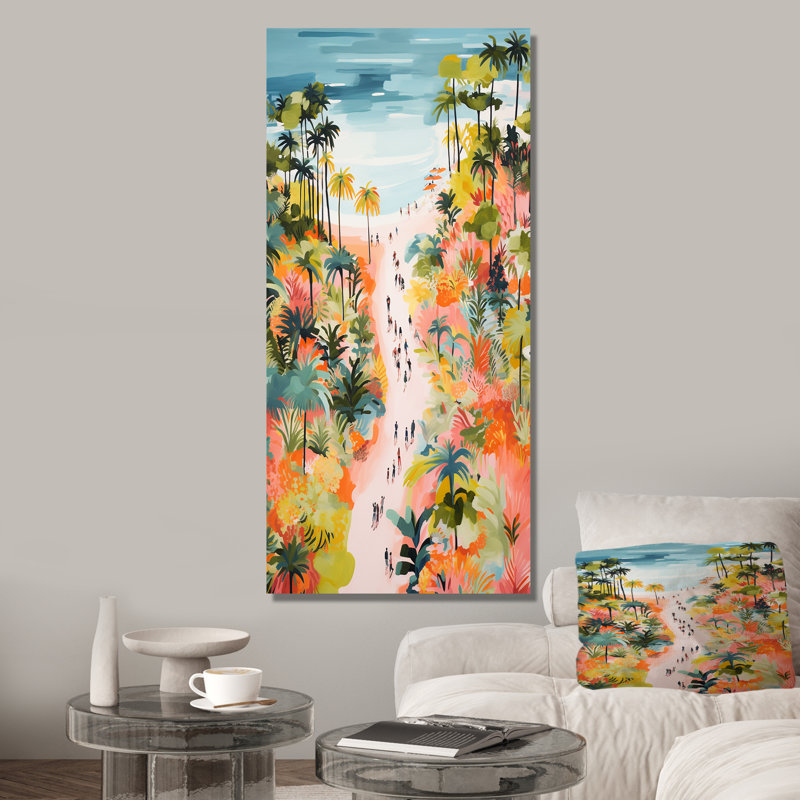 Scène de plage côtière, paradis en couleur pastel I - plage, art mural, Toile tendue, H 40 po x l 30 po