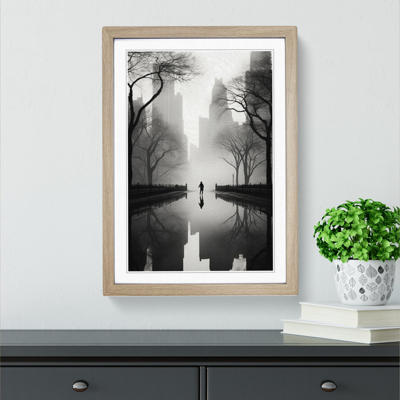 Central Park Minimalism - Single Picture Frame Print on Wood, 34cm H x 25cm W x 2cm D, Oak Framed