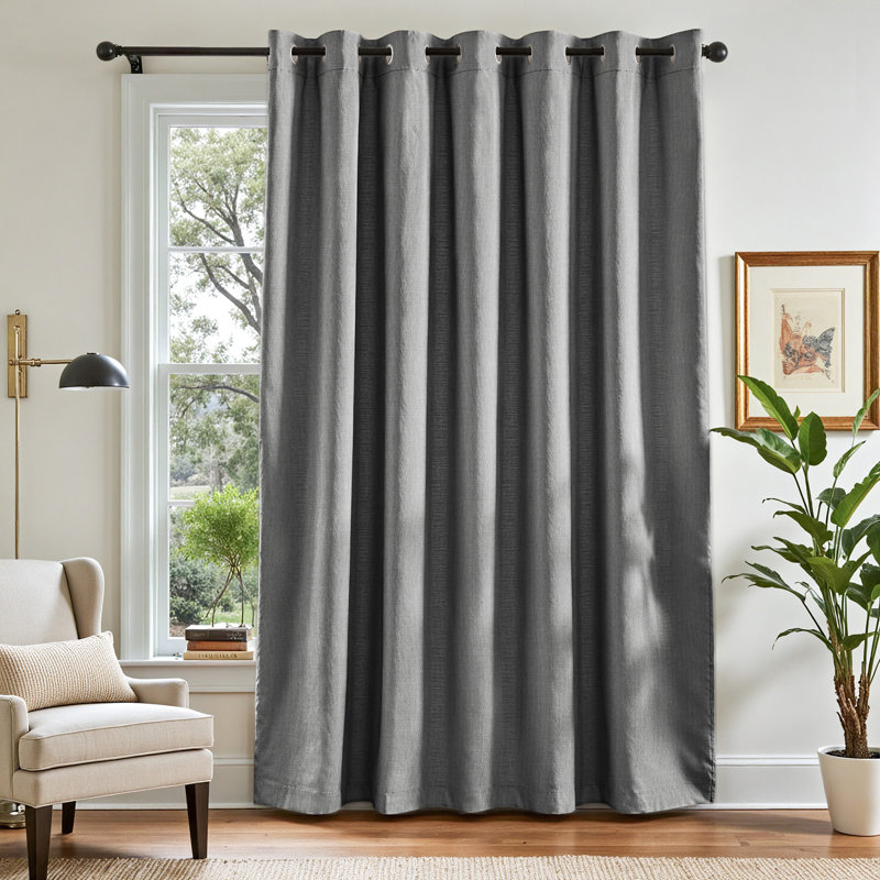 Grommet Room Darkening Linen Textured Curtain, 100" W x 96" L, Light Gray
