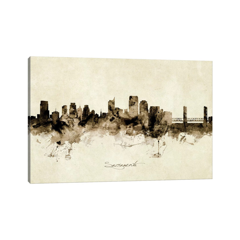 Sacramento California Skyline by Michael Tompsett - Wrapped Canvas Painting, 66.04 cm H x 45.72 cm W