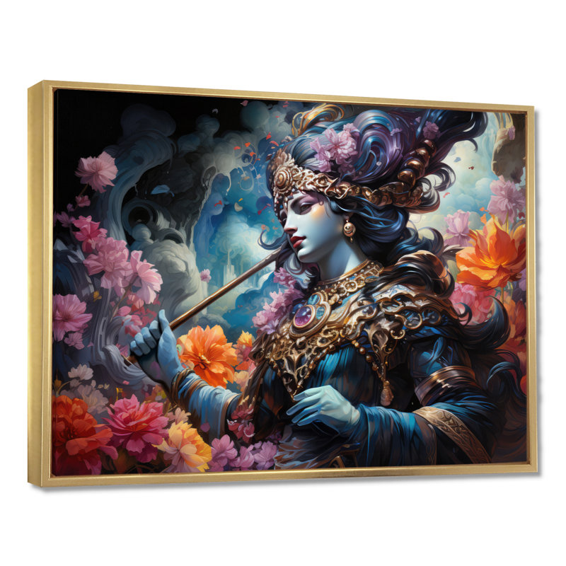 «Hinduisim Art», art mural de l'hindouisme, H 34 po x l 44 po x P 1,5 po, Cadre flottant doré