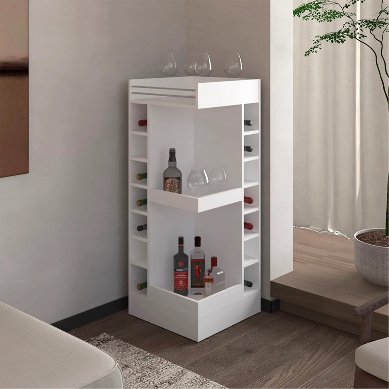 Bar d'angle avec support à vin et tablette ouverte, Blanc