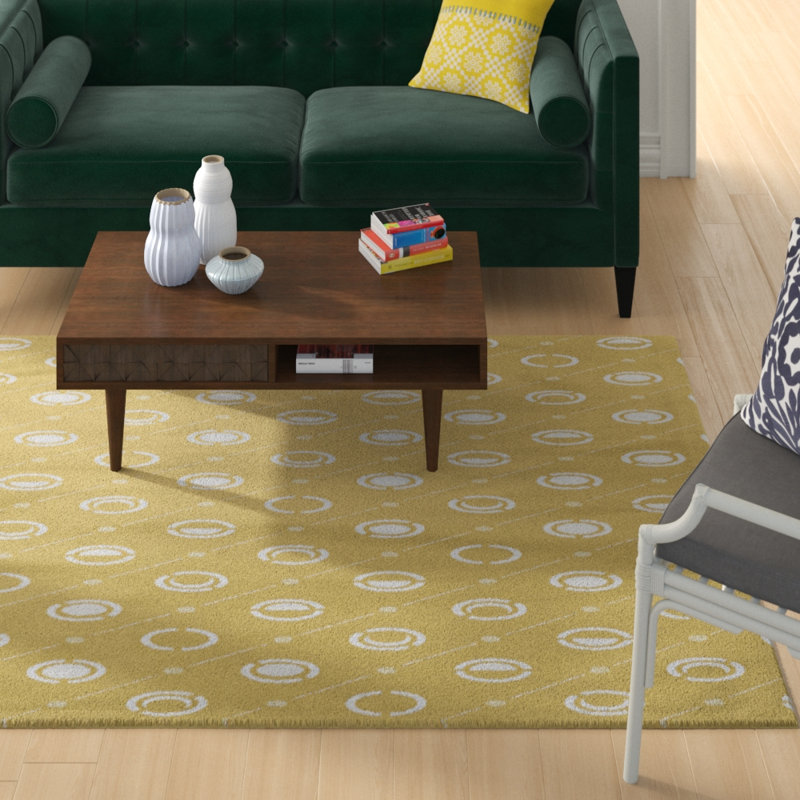 Jaune Tapis décoratif des phases de lune classiques, Rectangle 5 pi x 7 pi