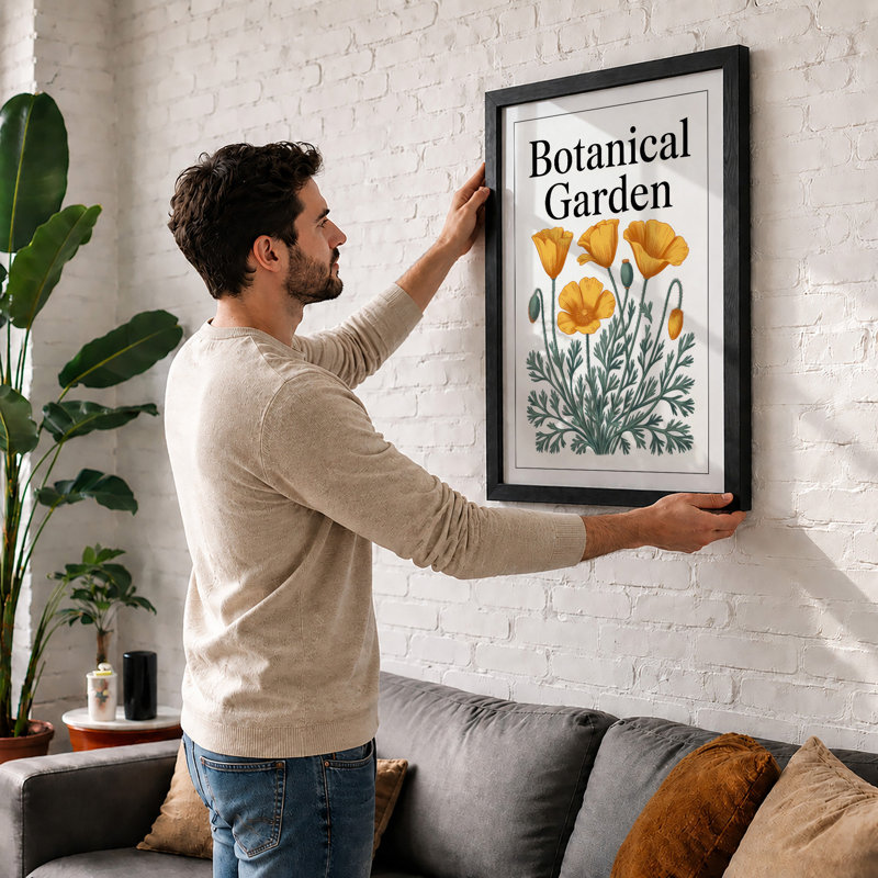 Garden Poppies Botanical - Print, A1 - 84.1 x 59.4 cm, Oak