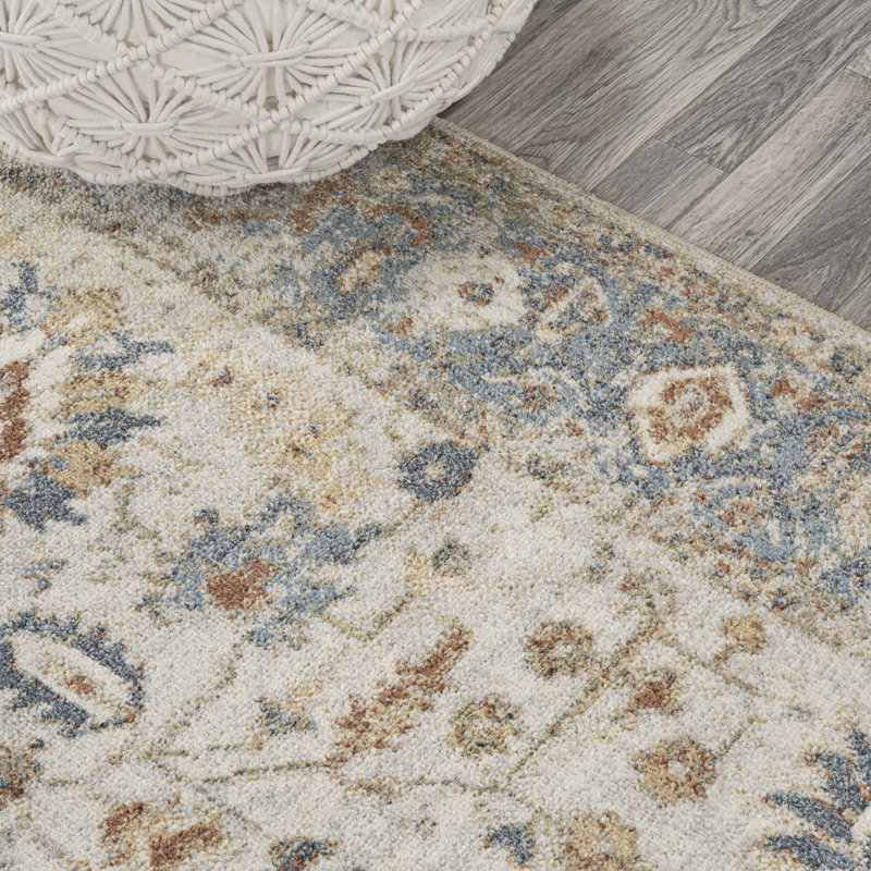 Hiero Persian Border Low-Pile Machine-Washable Cream/Terra Rug, Runner 2' x 7'10"