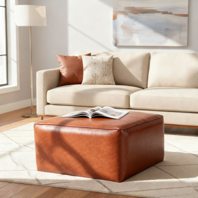 Modern Faux Leather Square Ottoman,  Upholstered Footstool for hallways, bedroom, and living room