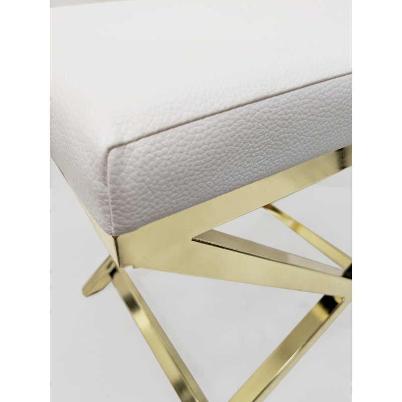 Tabouret d'appoint en bois massif Andriesse, Blanc, Or