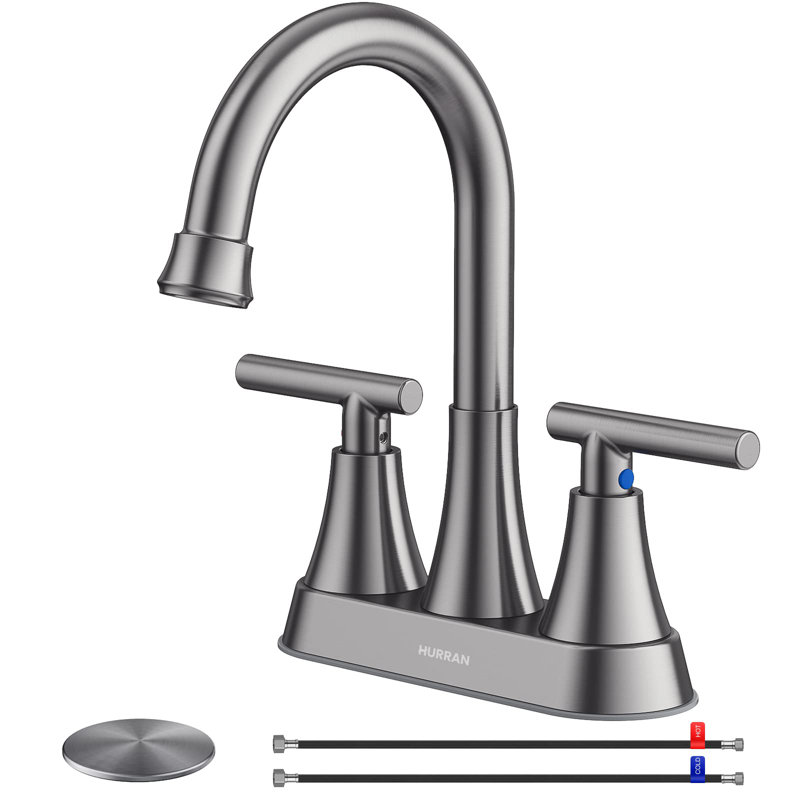 Robinet pour lavabo de salle de bain 3 trous, 4 pouces avec bonde escamotable, Gris brossé