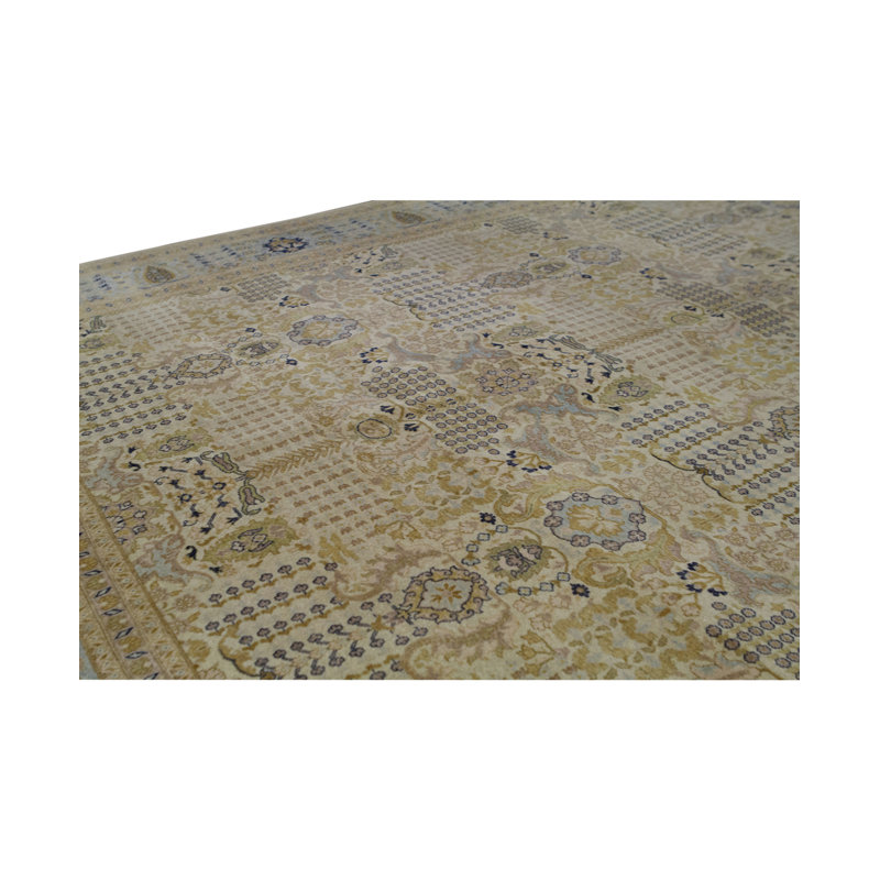 Tapis beige et bleu noué à la main de haute qualité
