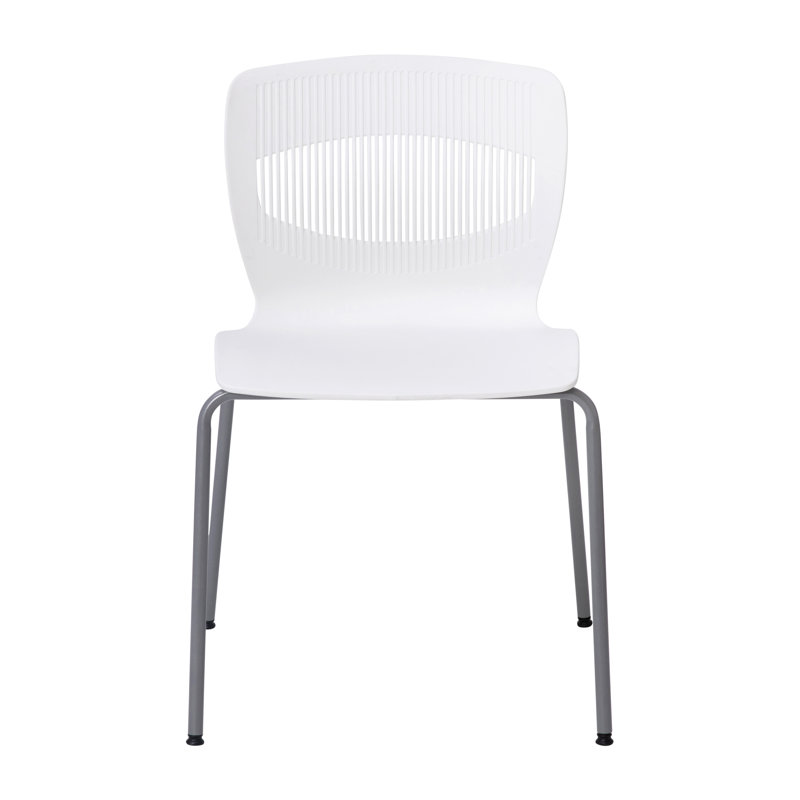 White Armless Metal Stacking Reception Chairs, Set of 5