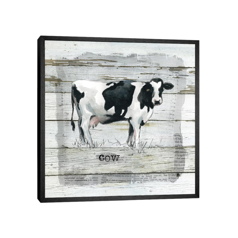 Farmhouse Collage Cow by Carol Robinson - Print on Canvas, Black Framed, 93.98 cm H x 93.98 cm W