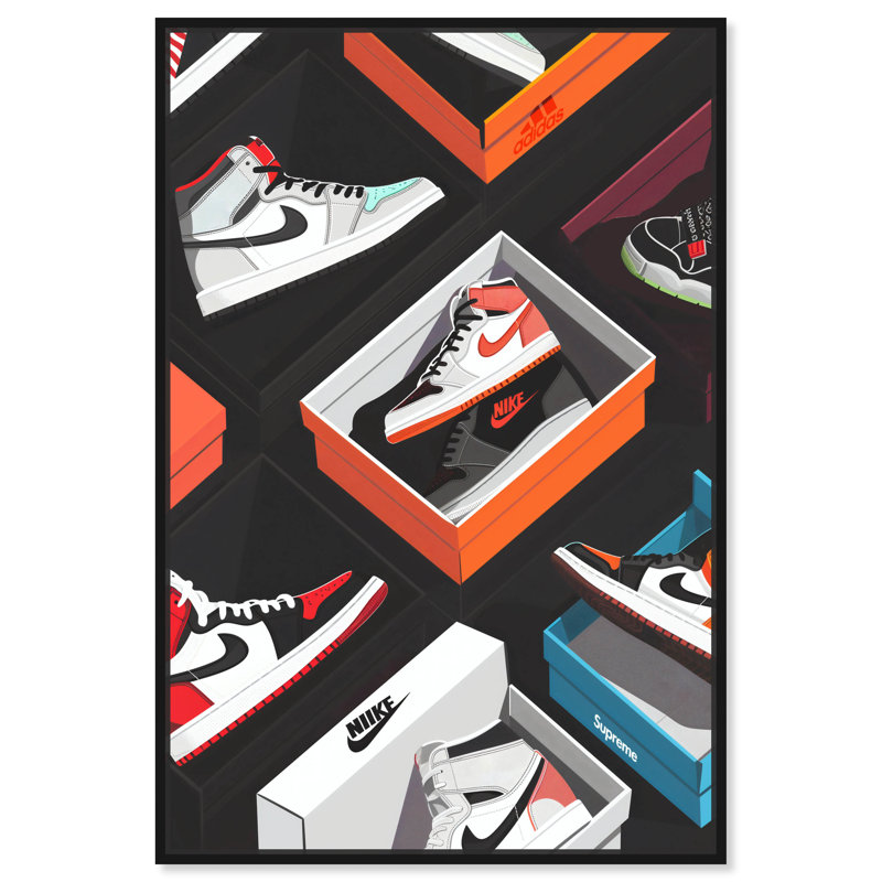 «Open Sneaker Boxes» par Notoriart, H 55 po x l 37 po, Cadre noir