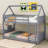 Twin Over Twin House Floor Bunk Bed With Headboards, Footboards And Guardrails, Ladder-1608030987