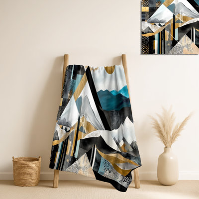 Teal And Gold Geometric Harmony - City Geometric Throw Blanket For Couch