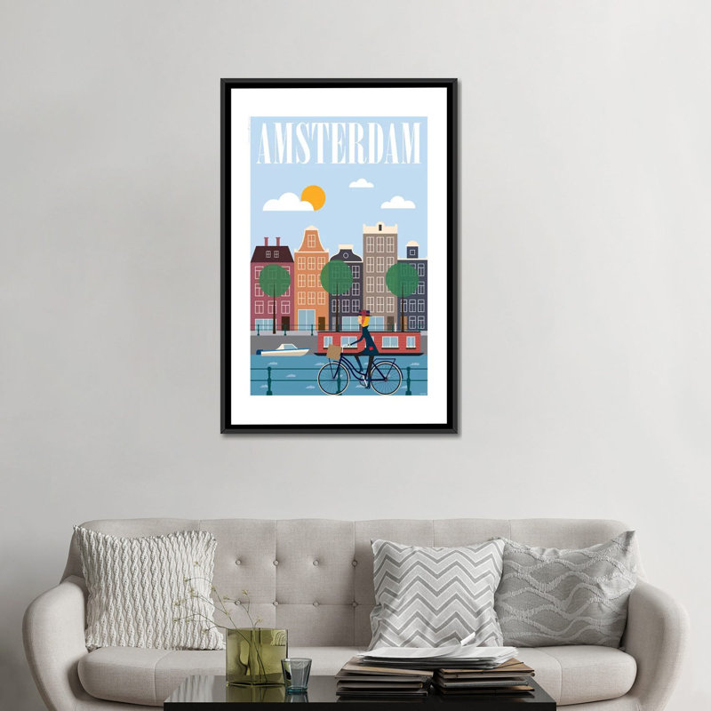 « amsterdam », impression sur toile, H 48 po x l 32 po x P 1,5 po, Toile avec cadre noir, Pas de tapis