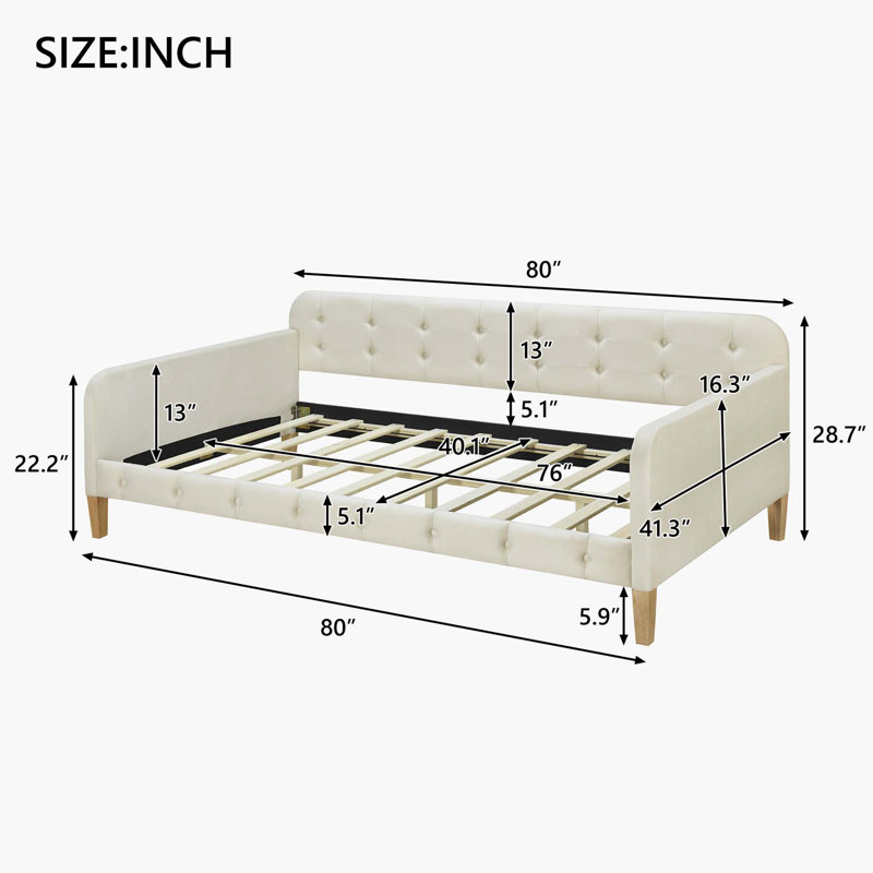 Upholstered Daybed with 4 Support Legs, Twin, Beige