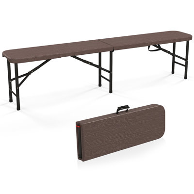 6 ft Plastic Folding Bench Portable Fold-in-Half Seat w/ 1320 LBS Capacity Coffee by Arlmont & Co.