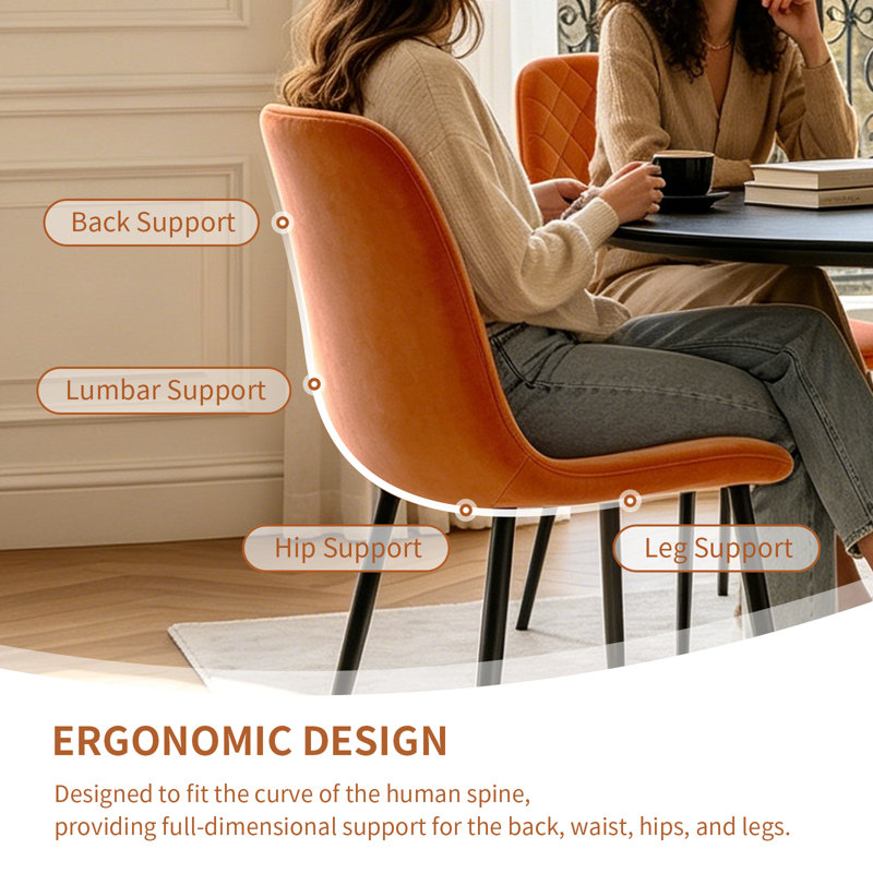 Velvet Modern Upholstered Dining Chair with Diamand Tufted, Orange