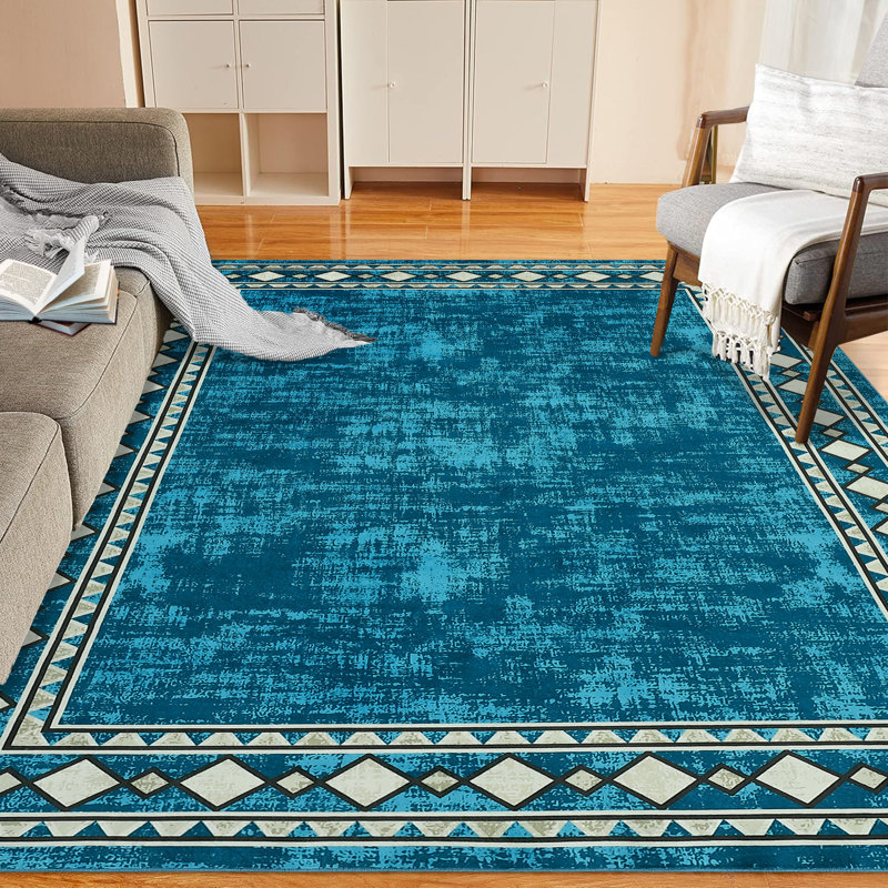 Tapis à bordure chic et lavable pour la salle à manger, Rectangle 5 pi x 7 pi