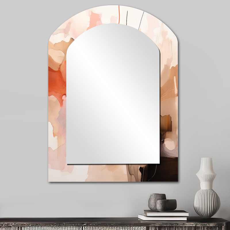 «Distant Clouds Abricot Crush Infusion II», miroir décoratif asymétrique de formes abstraites, miroir mural arqué moderne, impression d'art en métal