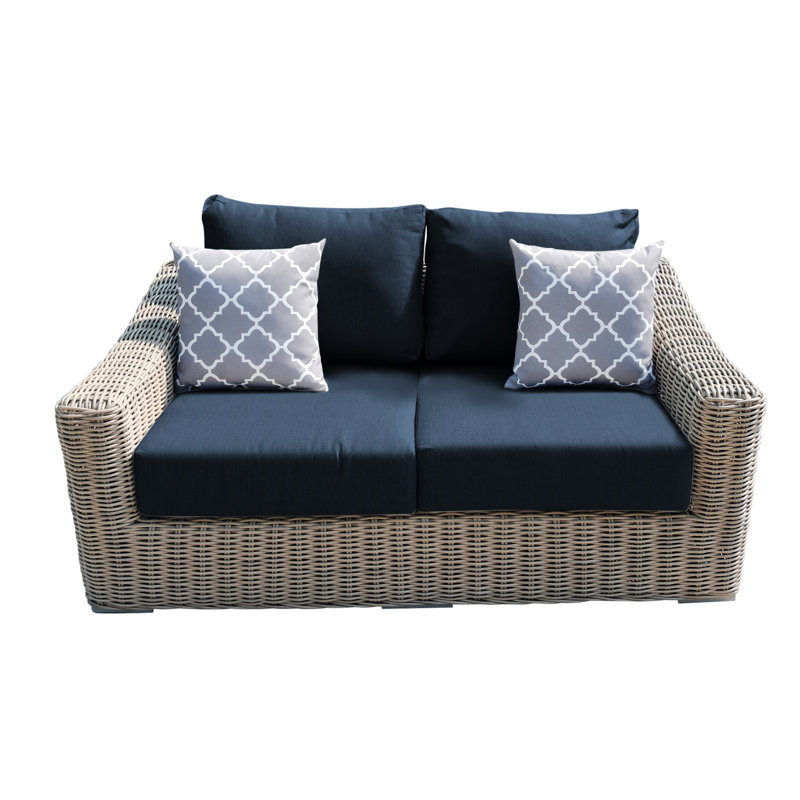 Sommerville 66.9'' Wide Wicker Loveseat with Cushions, Blue