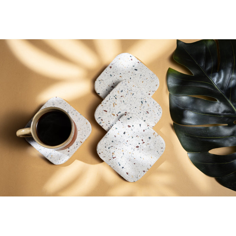 White and Multicolor Ceramic Terrazzo Coasters Set