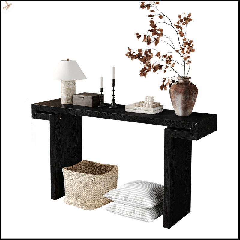 60-Inch Rustic Farmhouse Console Table, Distressed Wood Finish For Entryway Or Living Room, Hallway, Black