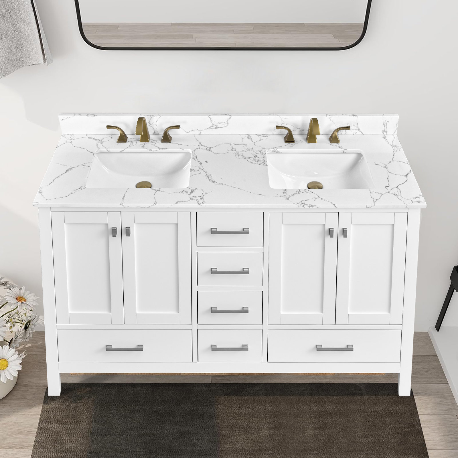 Enyibath 61"Engineered Marble Bathroom Vanity Top With Double Sinks ...