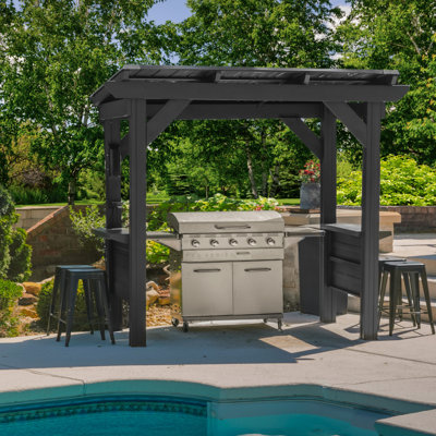 Backyard Discovery Rockport 8' x 6' Galvanized Steel Hardtop BBQ Grill Gazebo with Bar Tops and PowerPort
