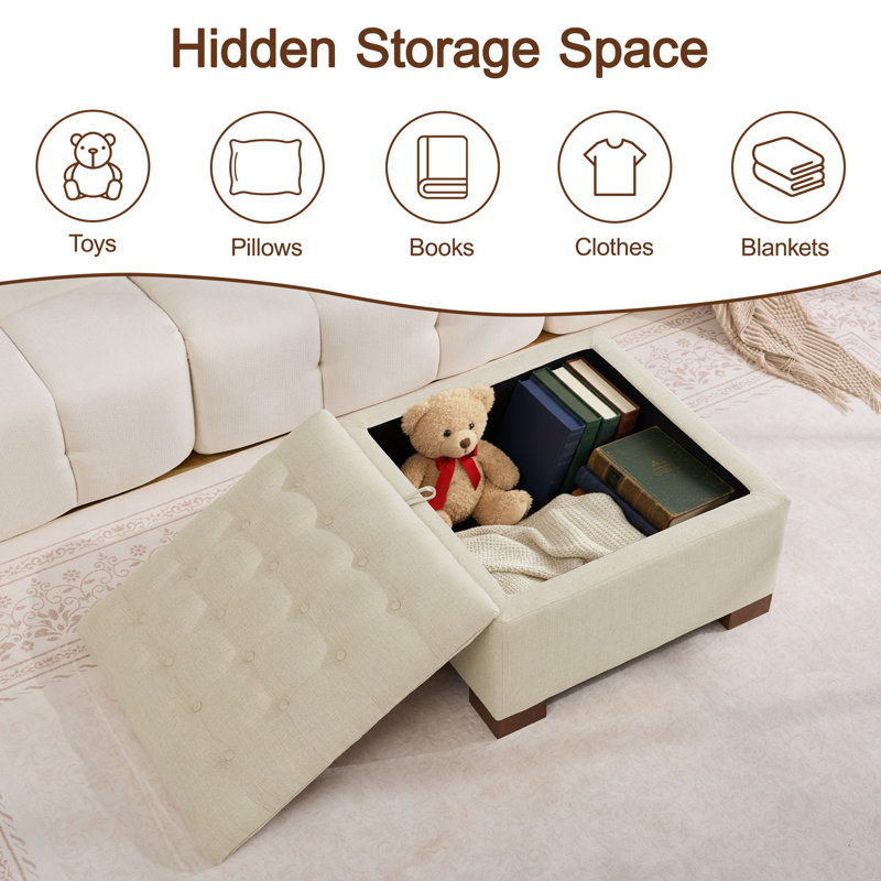 29.5’’ Wide Upholstered Tufted Square Storage Ottoman, Khaki