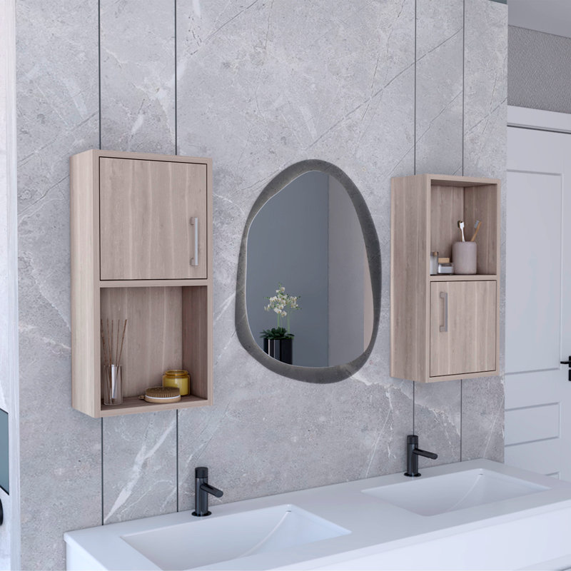 2-Pc Wall-Mounted Bathroom Medicine Cabinet With Open And Closed Storage, Beige