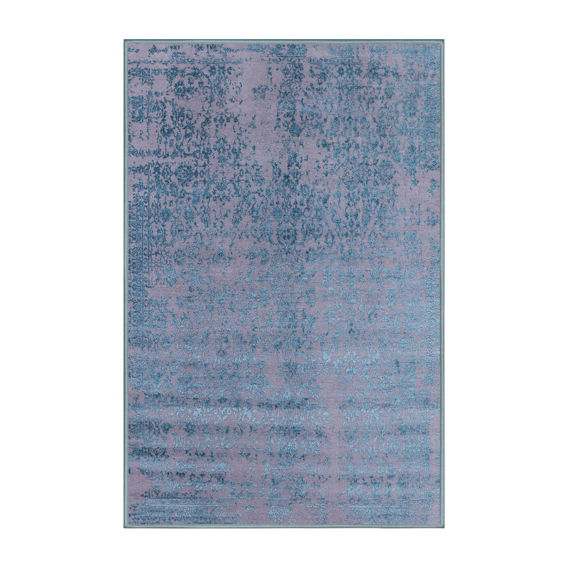 Tapis bleu à motif floral Ensembles, Rectangle 4 pi x 6 pi