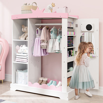 Kids Armoire with Jewelry Cabinet, Dress up Storage with Mirror and Shelves by Harriet Bee