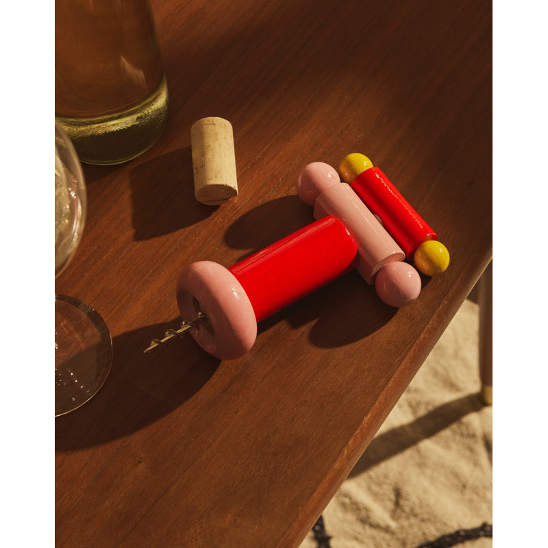Solid Wood Corkscrew, Red/Yellow/Pink
