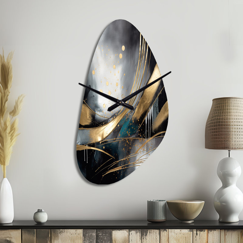 Horloge asymétrique en métal avec formes abstraites, forme abstraite moderne, Grand