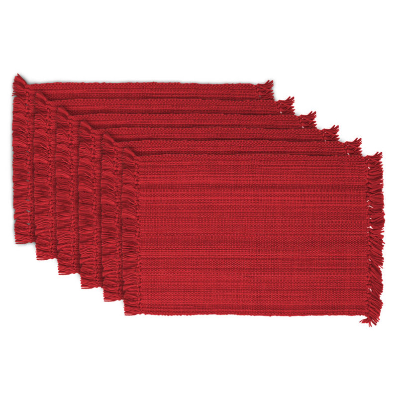 Ensemble de napperons en coton Wieland, Rouge tango, À rayures