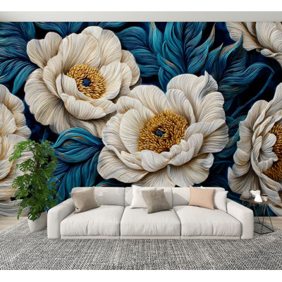 Papier peint adhésif floral Boho, papier peint floral opulent bleu sarcelle, feuillage, sauge, H 100 po x l 144 po, papier mural amovible en PVC pour chambre à coucher, bureau à domicile, bureau