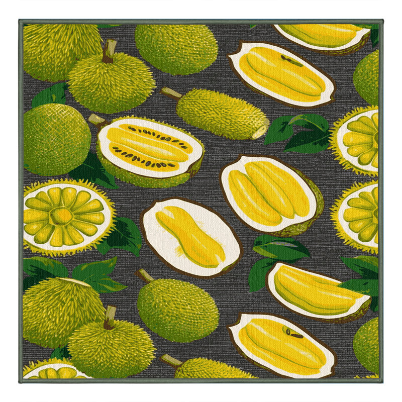 Washable Jackfruit Fruits Area Rug, Square 5'