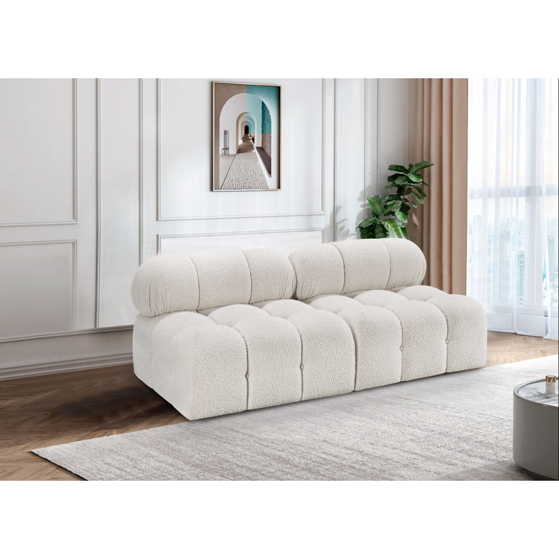 Canapé Ames, Tissu crème bouclé, 2 sans accoudoirs