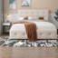 Grand lit tapissier spacieux avec tiroirs de rangement, style moderne en lin