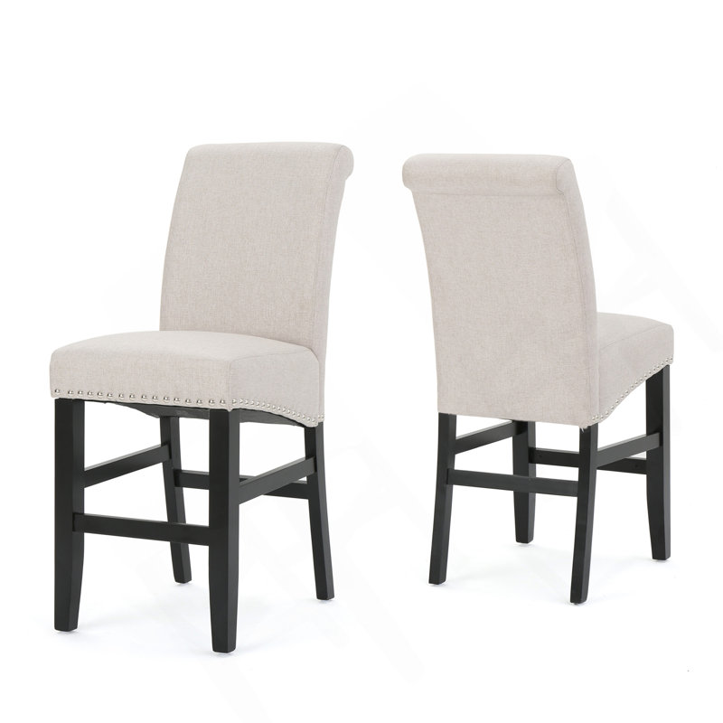 Tabouret de comptoir rembourré 25 po avec garniture cloutée de 25 po (ensemble de 2), blé / noir mat, tissu