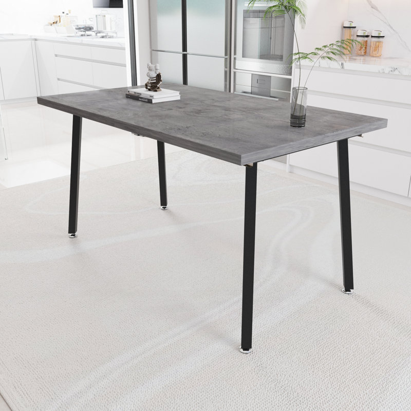 Table de salle à manger rectangulaire, extensible pour 4 à 6 personnes, grise avec des pieds en métal noir, matériau de style industriel médiéval, couleur, style, diners