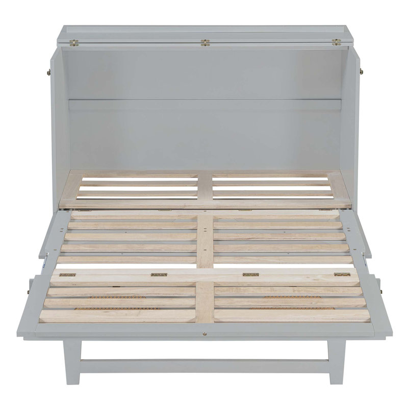 Gray Full Murphy Bed with Rattan Drawer and USB Ports