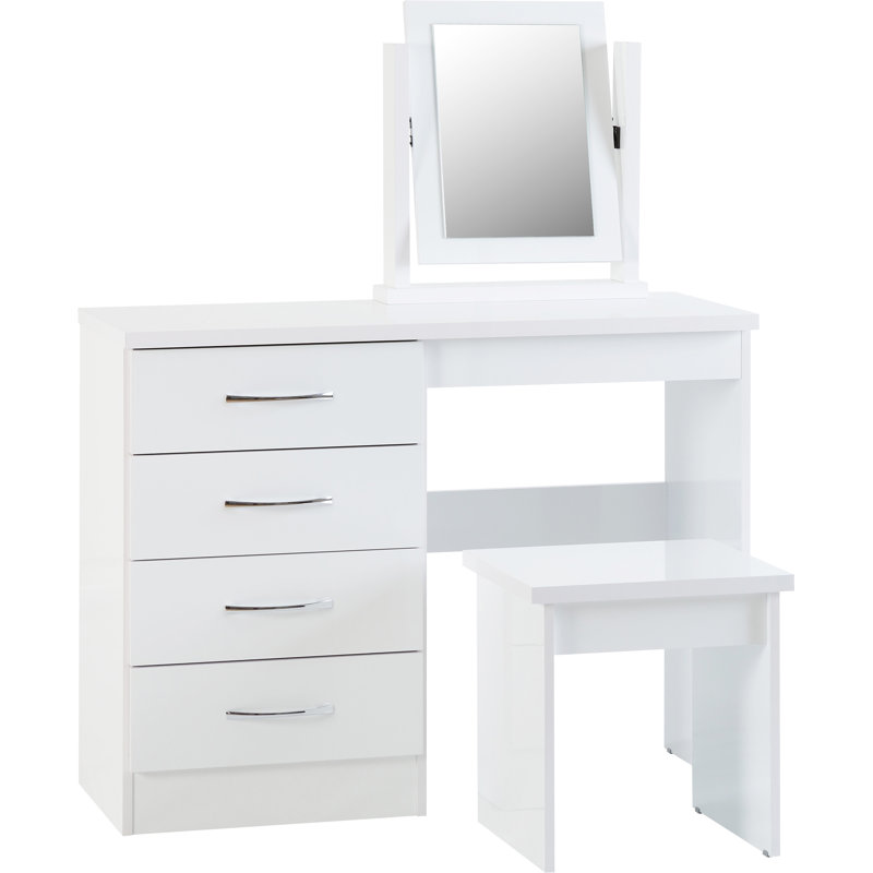 Cascio Dressing Table Set with Mirror, White Gloss
