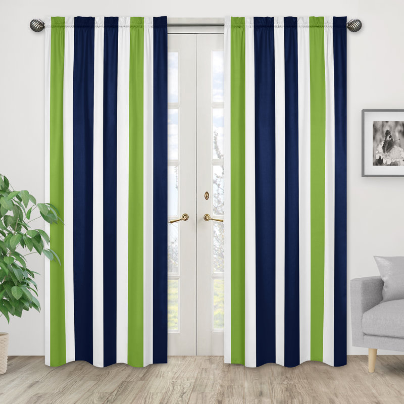 Paire de rideaux semi-transparents avec passe-tringle, Vert / bleu