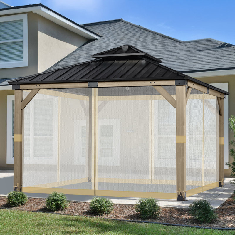 Aoodor Mosquito Netting Screen for Gazebo, Khaki, 6.9' H x 12' W x 12' D